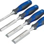 Set scalpelli LUX-TOOLS Comfort, 4 pezzi, con lame in acciaio al cromo vanadio e manici soft-touch.