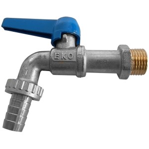 Rubinetto a sfera t.b.t. con maniglia blu per il giardino.