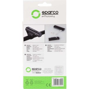 Confezione di una luce per bici t.b.t. con dettagli tecnici.