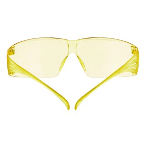 Occhiali protettivi gialli 3M SecureFit SF200 visti da dietro, protezione occhi per il fai da te.