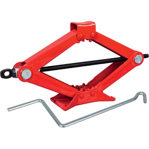 Cric a forbice rosso B-SWH-1000 con manovella per cambio gomme e riparazione auto.
