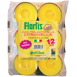 Confezione da 12 lumini alla citronella gialli, antizanzare.