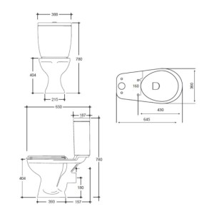 Vaso a terra Lake WC monoblocco scarico a parete bianco