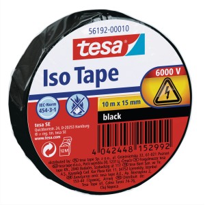 Nastro isolante nero Tesa Iso Tape, 10 m x 15 mm, per isolare cavi elettrici.
