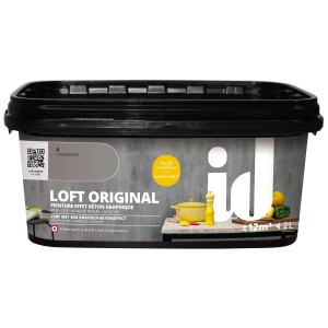 Pittura decorativa grigia "Loft Original" in secchio nero. Effetto cemento per pareti, pavimenti e altro.