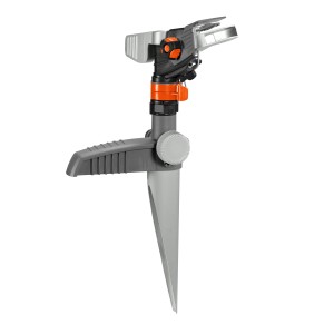 Irrigatore a spruzzo Gardena Premium con picchetto per irrigazione prato.