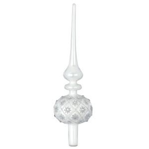 Puntale per albero di Natale bianco con dettagli argentati, decorazione albero