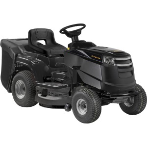 Trattorino tagliaerba Alpina AT4 84 HA, rasaerba rider nero con cesto di raccolta.