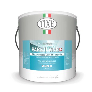 Barattolo di pittura per interni TIXE, pittura murale bianca con formula antimuffa, traspirante e super opaca.