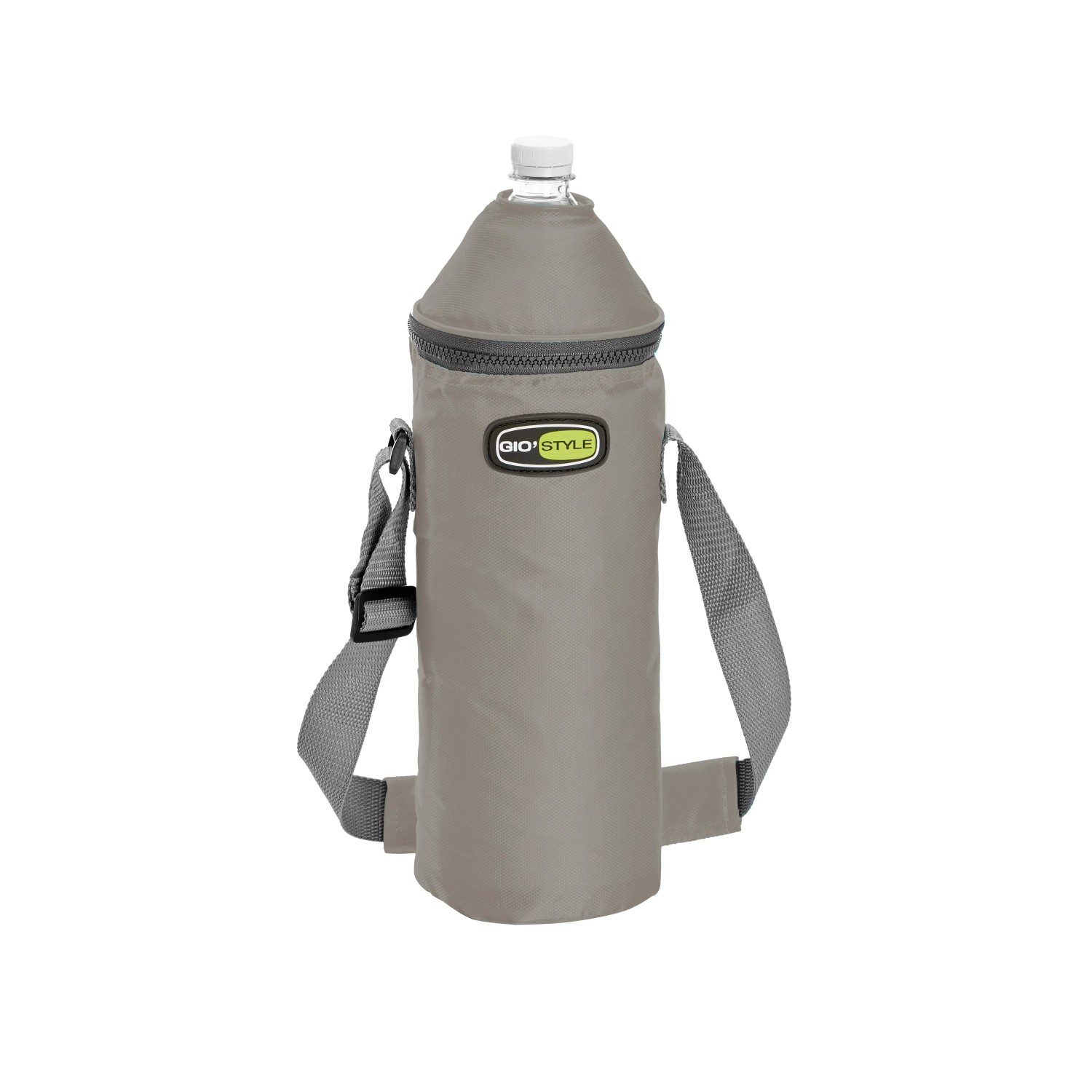 Borsa termica grigia per bottiglia con tracolla per campeggio e outdoor.