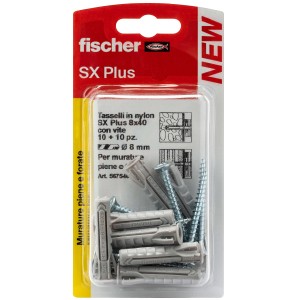 Fischer SX Plus tasselli 8x40 con viti, adatti per muratura piena e forata.