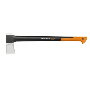 Fiskars Spaltaxt X25 XL, lunghezza 77 cm, per spaccare la legna, con manico nero e impugnatura arancione.