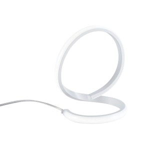 Moderna lampada da scrivania a LED bianca a forma di anello.