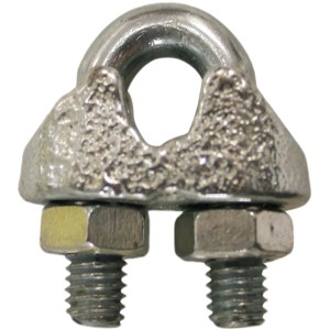 Morsetto per fune metallica t.b.t. in metallo argentato.