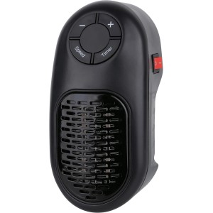 Termoventilatore elettrico t.b.t. nero compatto con comandi.