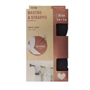 Nastro a strappo da cucire H50 mm nero 3m gancio + 3m asola
