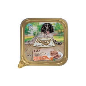 Stuzzy cibo umido per cani paté con tacchino, piselli e carote in vaschetta da 150g.