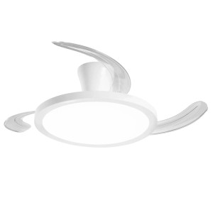 Plafoniera LED bianca t.b.t. con design moderno e accenti trasparenti.