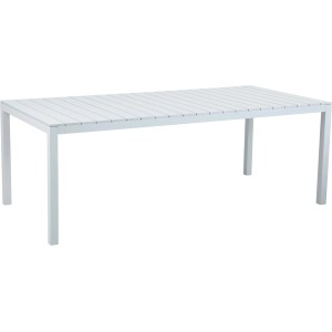 Tavolo da giardino t.b.t. bianco con design a listelli per esterni.