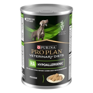 Lattina di Purina Pro Plan Veterinary Diets HA Hypoallergenic cibo per cani mousse.