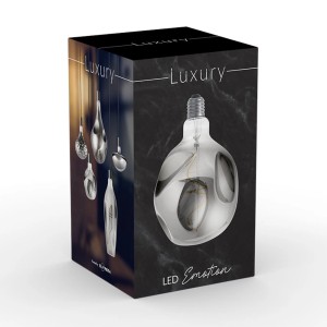 Confezione di una lampadina LED E27 decorativa dal design moderno.