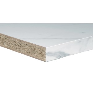 Dettaglio di un piano di lavoro cucina t.b.t. con effetto marmo.