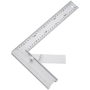 Squadra LUX con linguetta 300 mm Comfort, strumento di misura argentato con scala e goniometro.