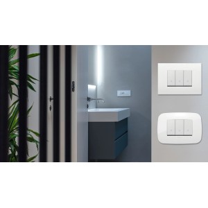 Interruttori e prese t.b.t. in un moderno design per il bagno.