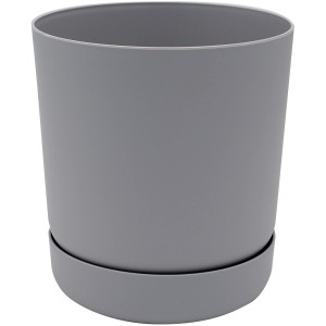 Vaso per piante grigio t.b.t. in plastica con sottovaso per interni.