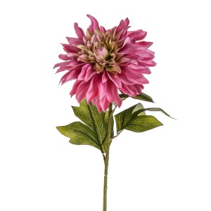 Fiore artificiale decorativo: Dalia rosa con foglie verdi.