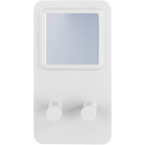 Organizzatore da parete bianco con specchio e due ganci di Wenko.