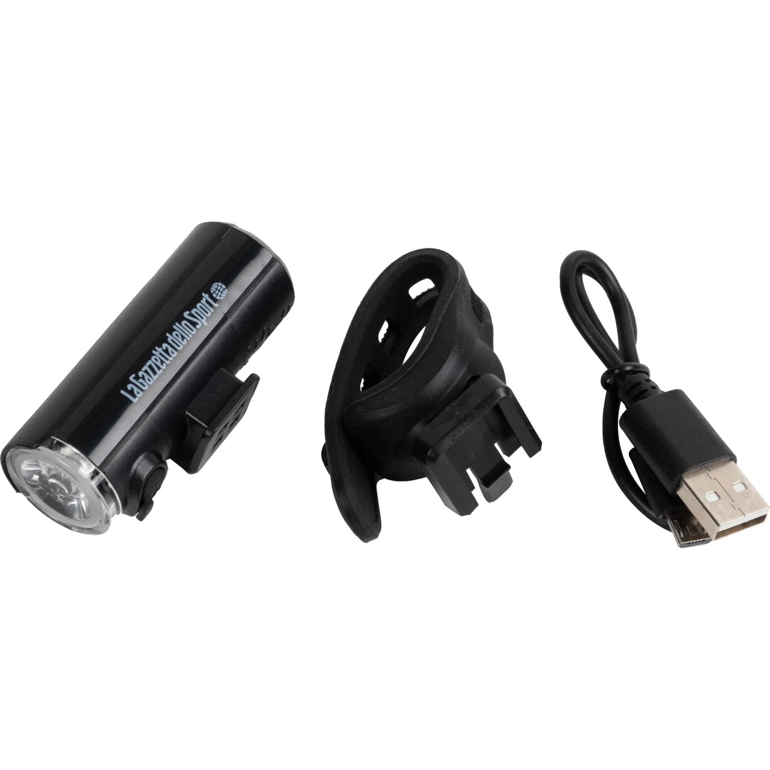 Luce per bici t.b.t. con supporto e cavo USB.