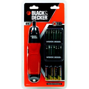 Set avvitatore a batteria Black+Decker A7073 Solo con punte e batterie nella confezione.