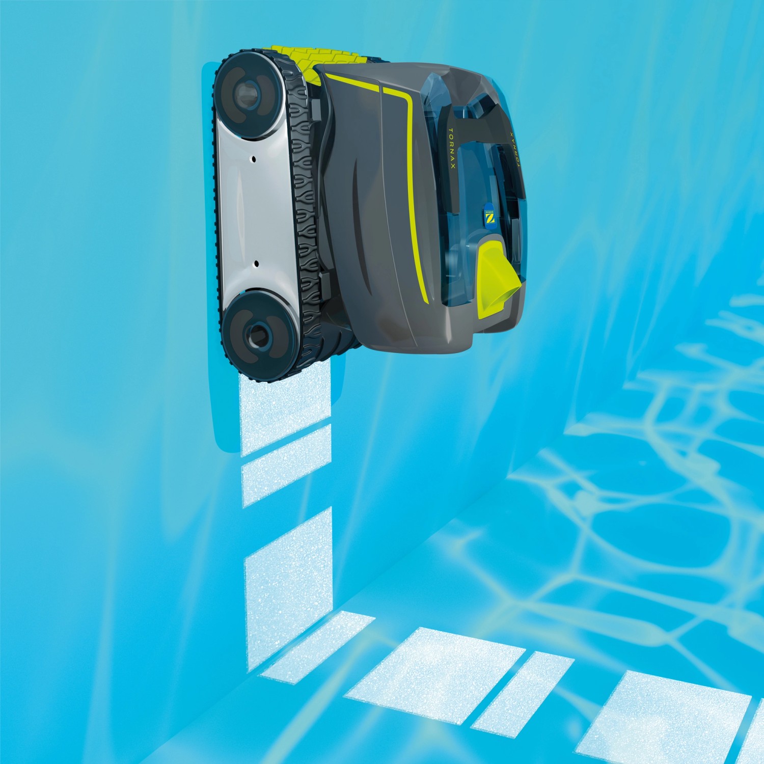 Robot per piscina Zodiac Tornax GT2120 in piscina, grigio e giallo.