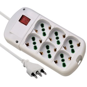 Ciabatta t.b.t. bianca con sei prese e interruttore.