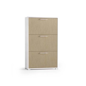 Scarpiera t.b.t. con tre scomparti in bianco e effetto legno.