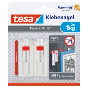 Tesa chiodo adesivo regolabile per carta da parati e intonaco, 2 pz, tiene 1kg. Senza trapano, rimovibile.