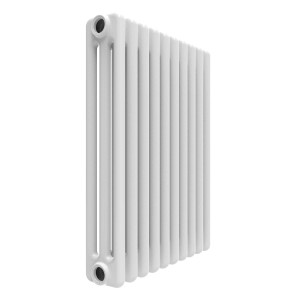 Radiatore t.b.t. bianco con tubi di riscaldamento verticali.