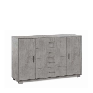 Cassettiera grigia t.b.t. con quattro cassetti e due ante per ufficio o soggiorno.