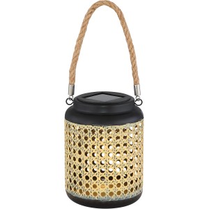 Globo LED lanterna solare effetto bambù da appendere o appoggiare, metallo nero/marrone, bianco caldo