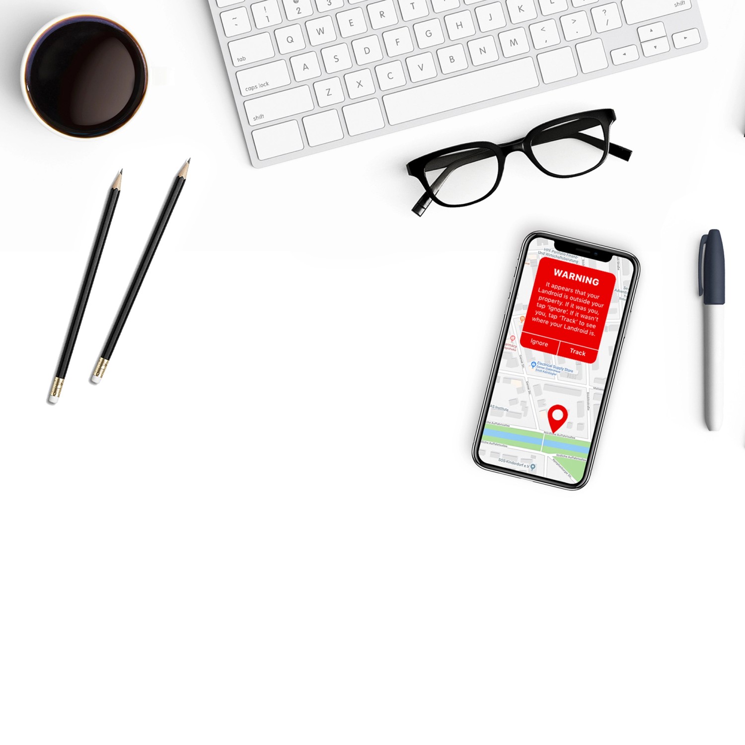 Worx Landroid antifurto: App per smartphone con messaggio di avviso e posizione del robot rasaerba.