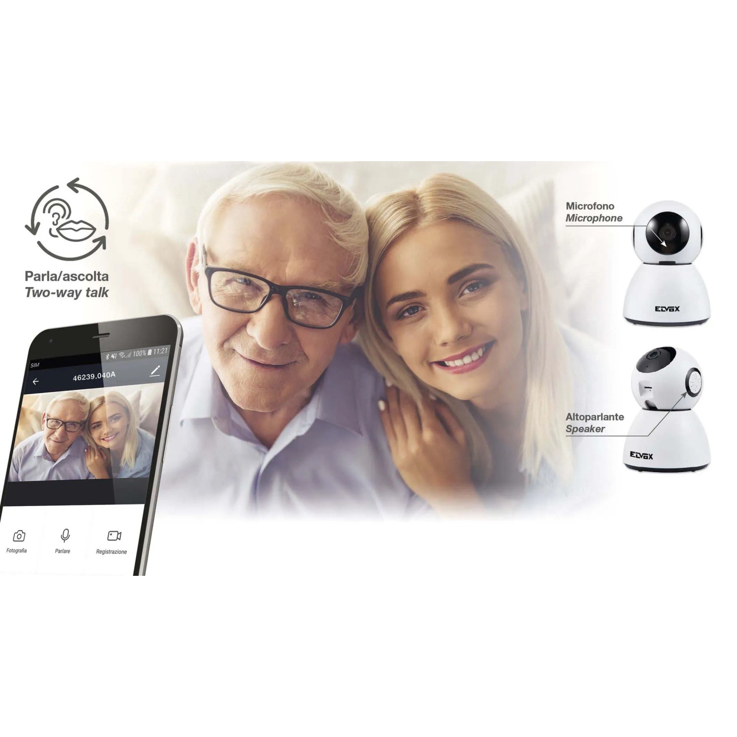 Telecamera di videosorveglianza t.b.t. con audio bidirezionale e visualizzazione smartphone.