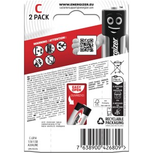 Energizer Max C Baby, batterie alcaline C, confezione da 2 per energia affidabile.