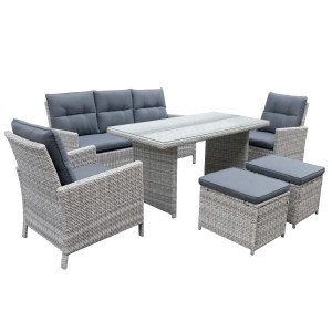 Salotto da giardino in acc e vimini Luciara cuscini antracite 7 posti