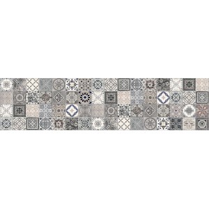 Adesivo da parete t.b.t. con vari motivi di piastrelle nei toni del grigio e del beige.