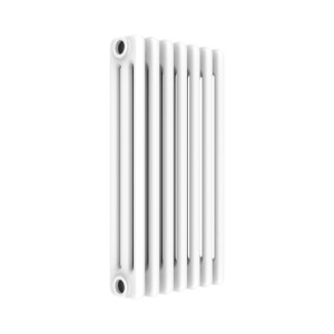 Radiatore bianco t.b.t. con alette di riscaldamento verticali.
