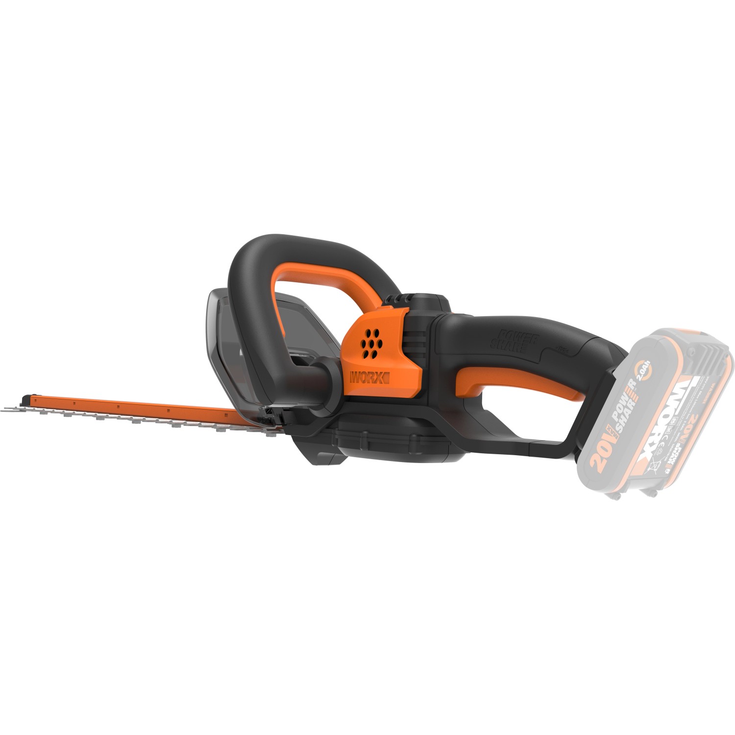 Tagliasiepi a batteria Worx WG264E.9 20 V Solo, strumento da giardino nero/arancio.