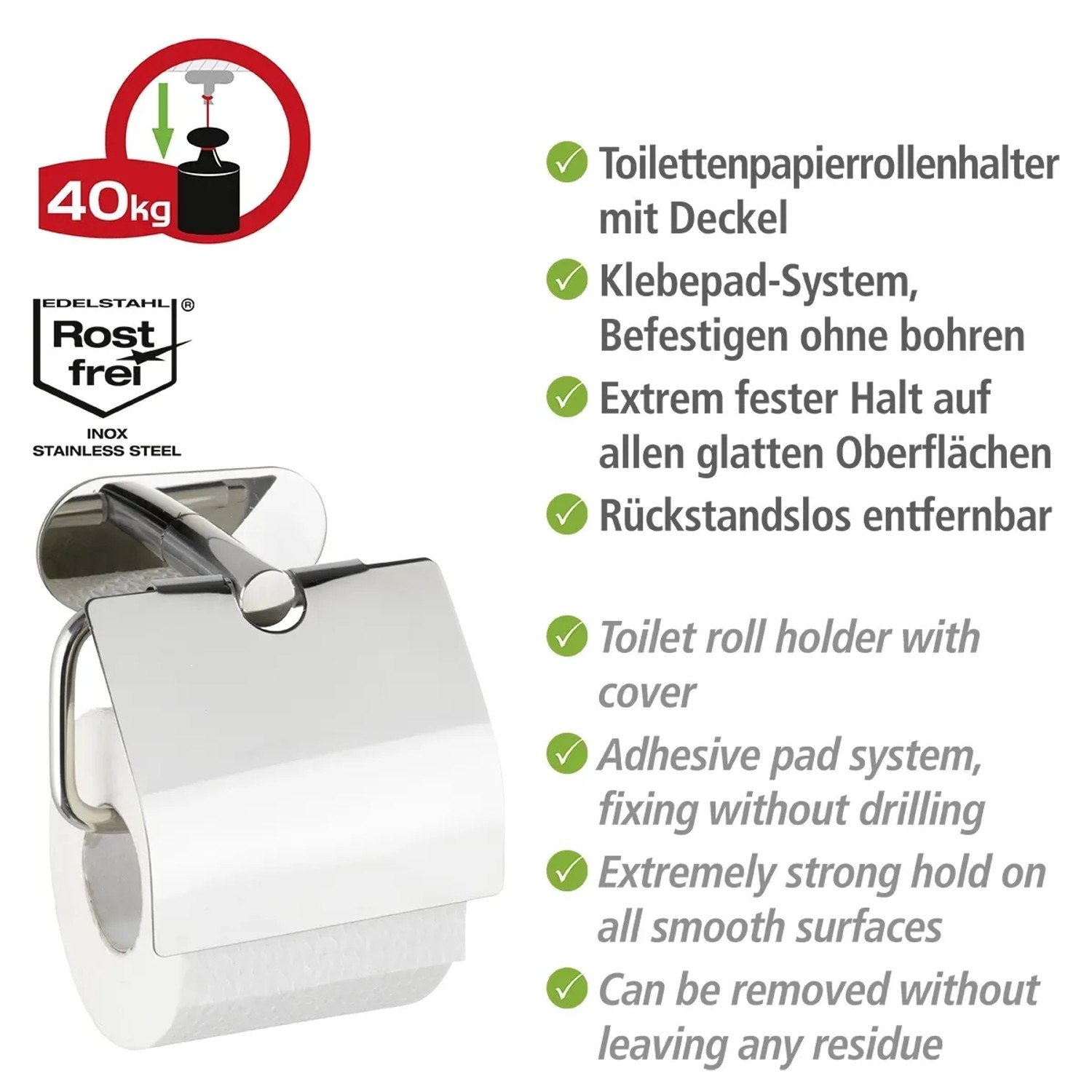 Wenko Porta carta igienica Orea Shine con coperchio, acciaio inox lucido.