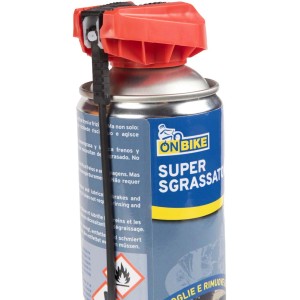 Bomboletta spray lubrificante t.b.t. con erogatore rosso.