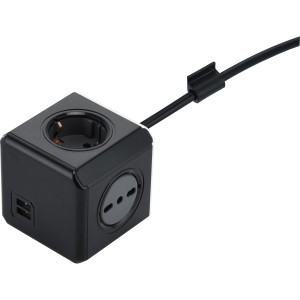 Multipresa a cubo nera t.b.t. con porte USB e cavo.
